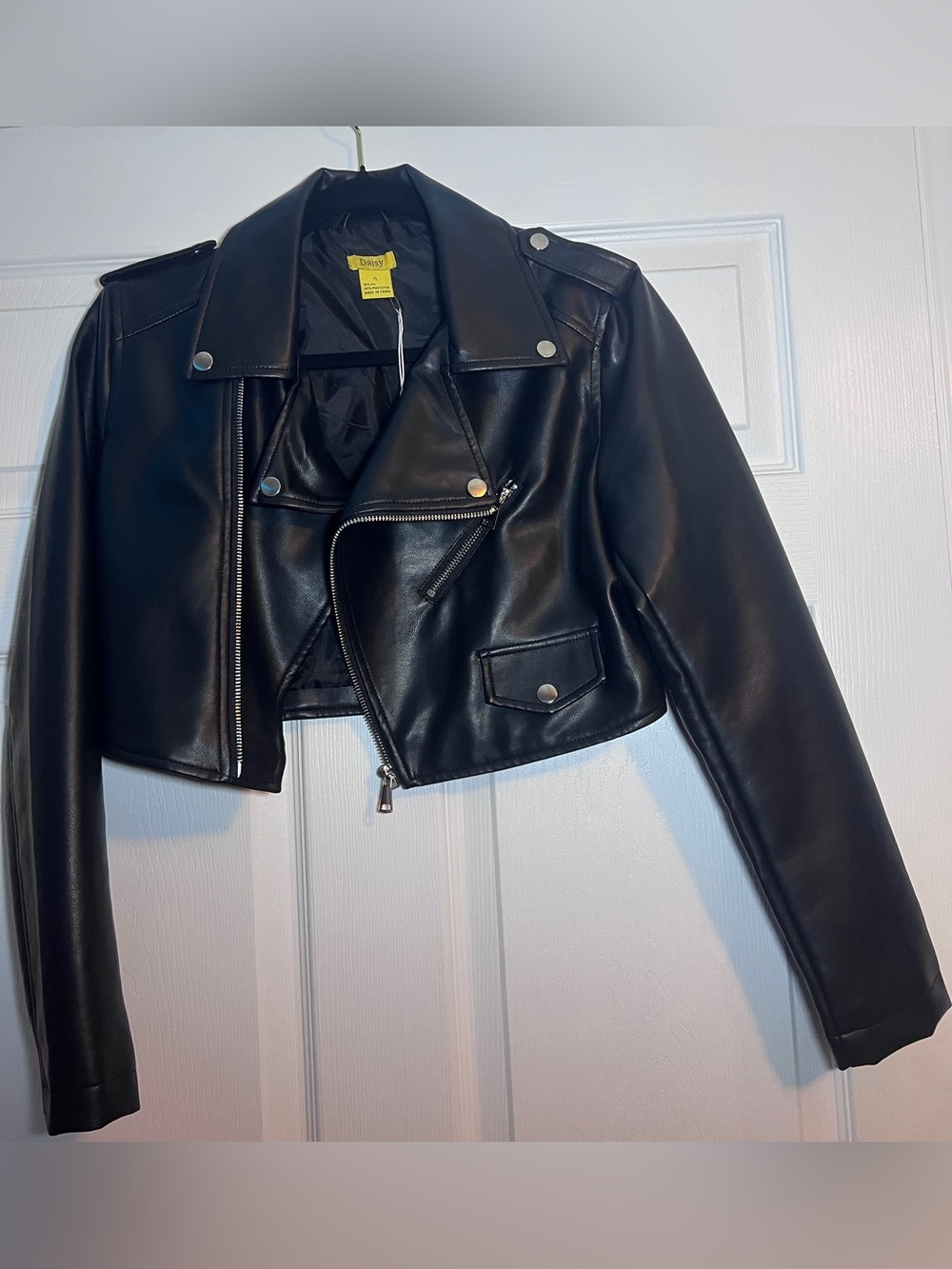 Black Cropped Faux Leather Moto Jacket Women’s Biker Style Trendy